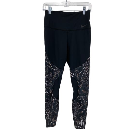 Nike Prin Power Leggings Womens Medium Print Flutter Black Brown Feather - Picture 1 of 6